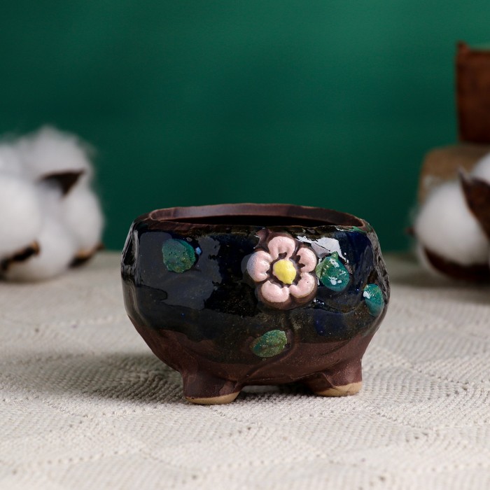 Декоративный горшок для цветов «Бочонок», 150 мл, 5×5×5 см, керамический, МИКС