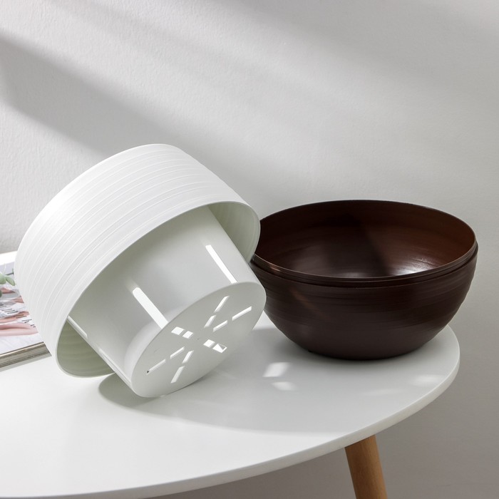 Горшок для цветов «Япония», 3 л, белый-тёмно-коричневый