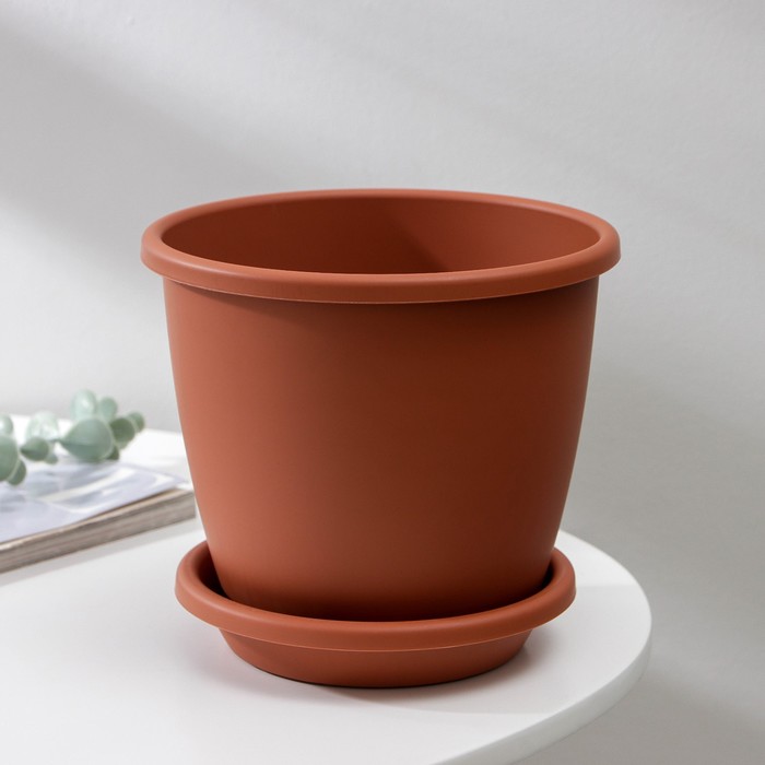 Горшок для цветов с поддоном «Афина», 2.2 л, пластиковый, коричневый