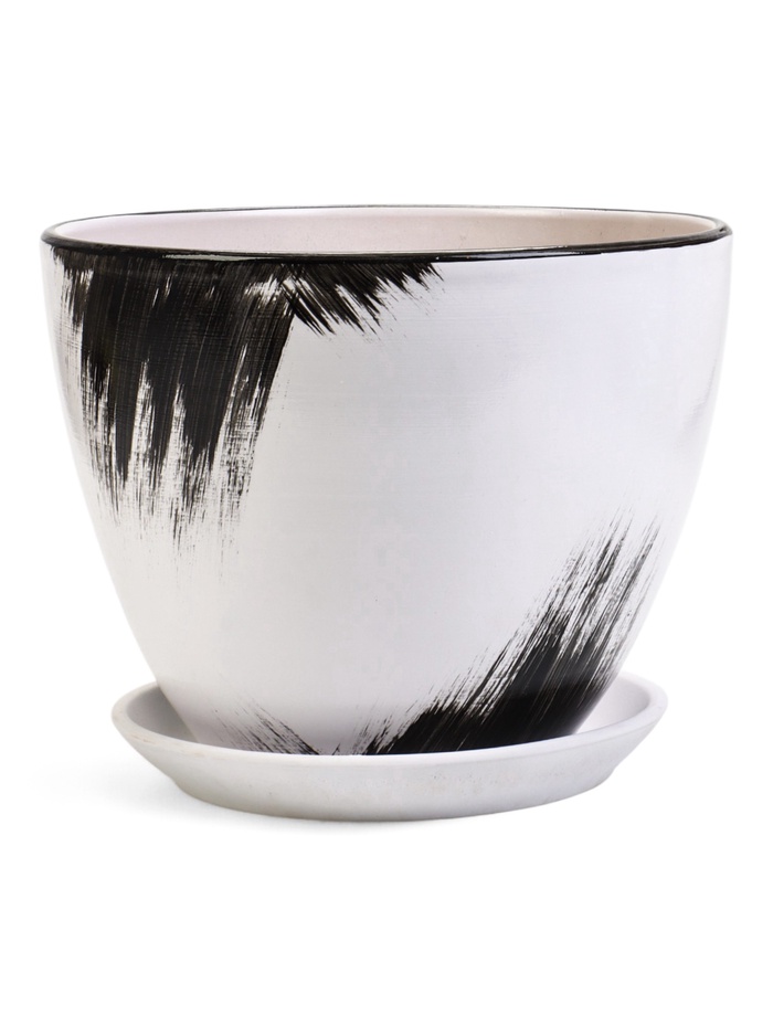 Горшок для цветов «Штрих», 8 л, d=30 см, h=23 см, с поддоном, керамика, белый