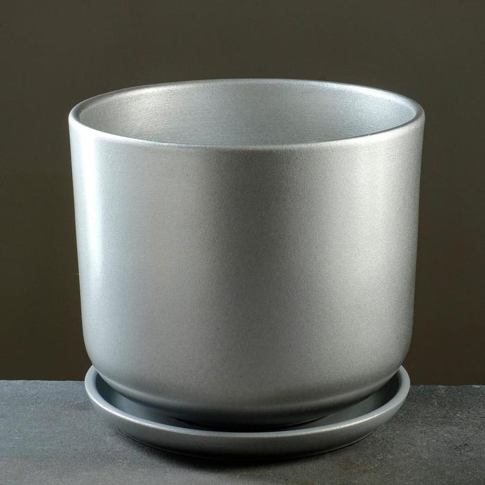 Горшок для цветов «Металлик №6», керамический, с поддоном, 10.5 л, d=26 см, серый