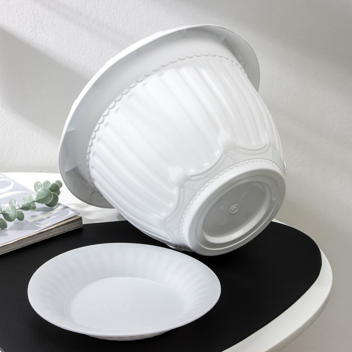 Горшок для цветов с поддоном «СибПолимер. Байкал», 6 л, пластиковый, белый