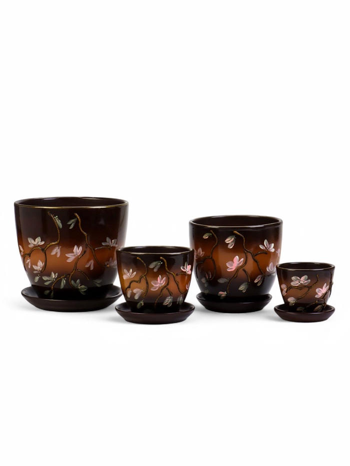 Горшок для цветов «Миндаль», керамика, с поддоном, набор 4 шт.: 400 мл, 1 л, 2.5 л, 5 л