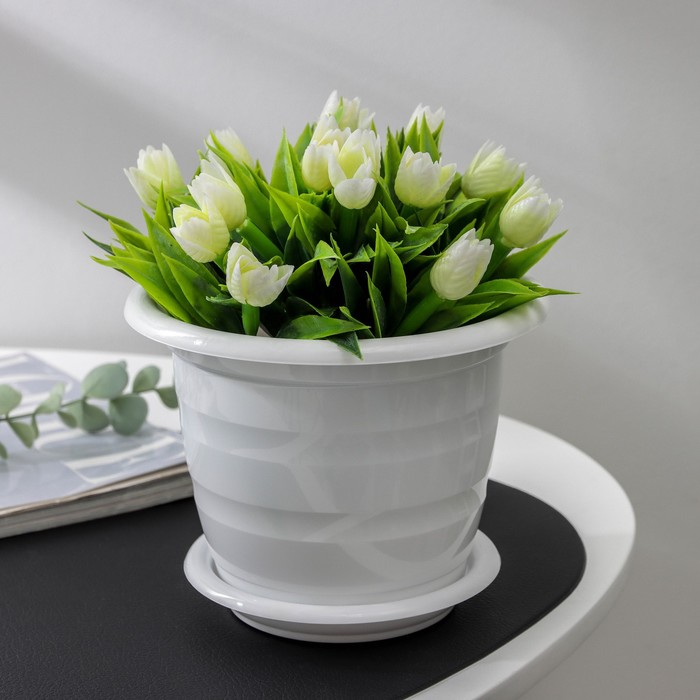 Горшок для цветов с поддоном «Виола», 1 л, пластиковый, белый