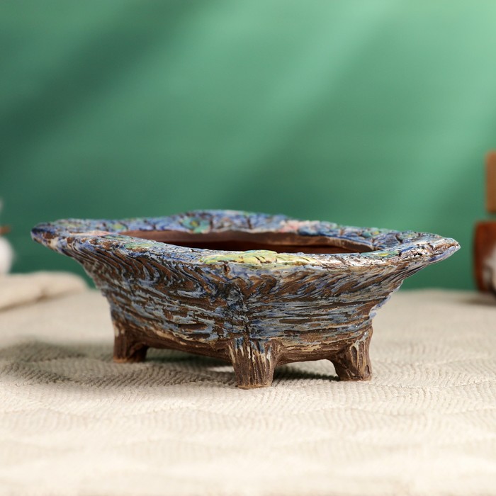 Декоративный горшок - бонсайница для кактусов и суккулентов, 200 мл, 16.5×11.5×5 см, керамический