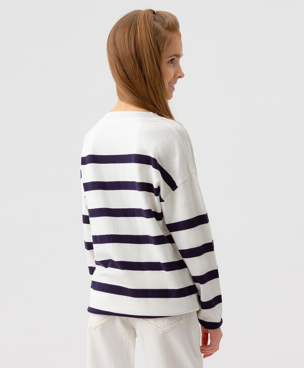 650 р. 1300 р. Джемпер вязаный в полоску белый Button Blue