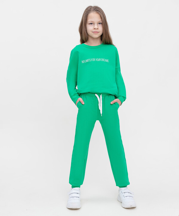 420 р. 840 р. Брюки из футера с эластичным поясом и манжетами зеленые Button Blue