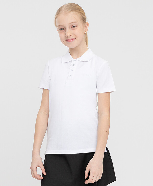 300 р. 600 р. Футболка-поло классическая из хлопка с короткими рукавами белая Button Blue