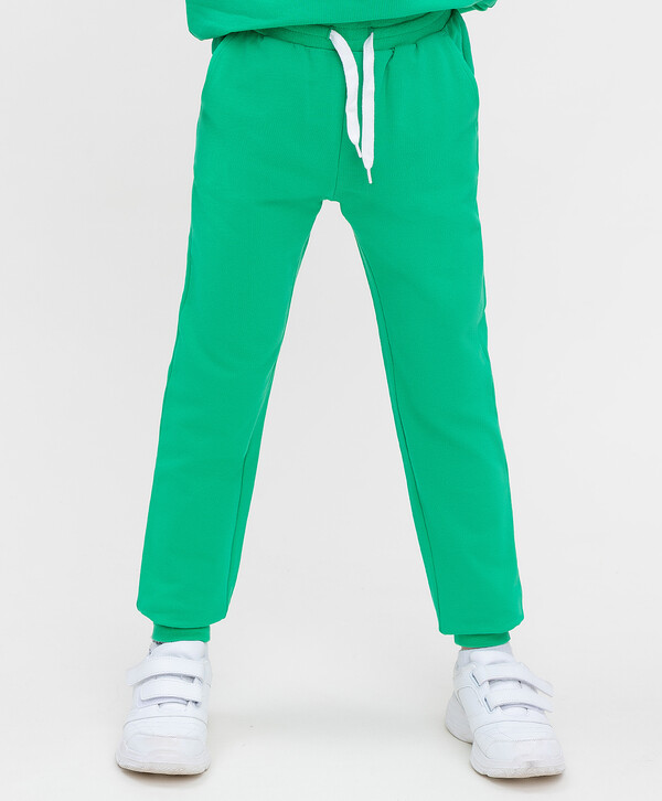 420 р. 840 р. Брюки из футера с эластичным поясом и манжетами зеленые Button Blue