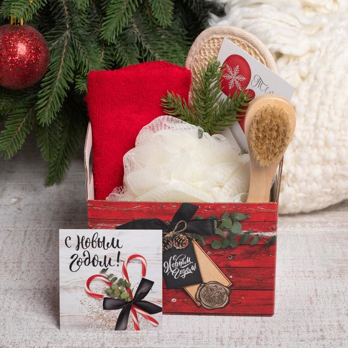Набор новогодний подарочный «Этель» «Счастья в Новом году» полотенце 30×60 см и аксессуары (4 предмета)