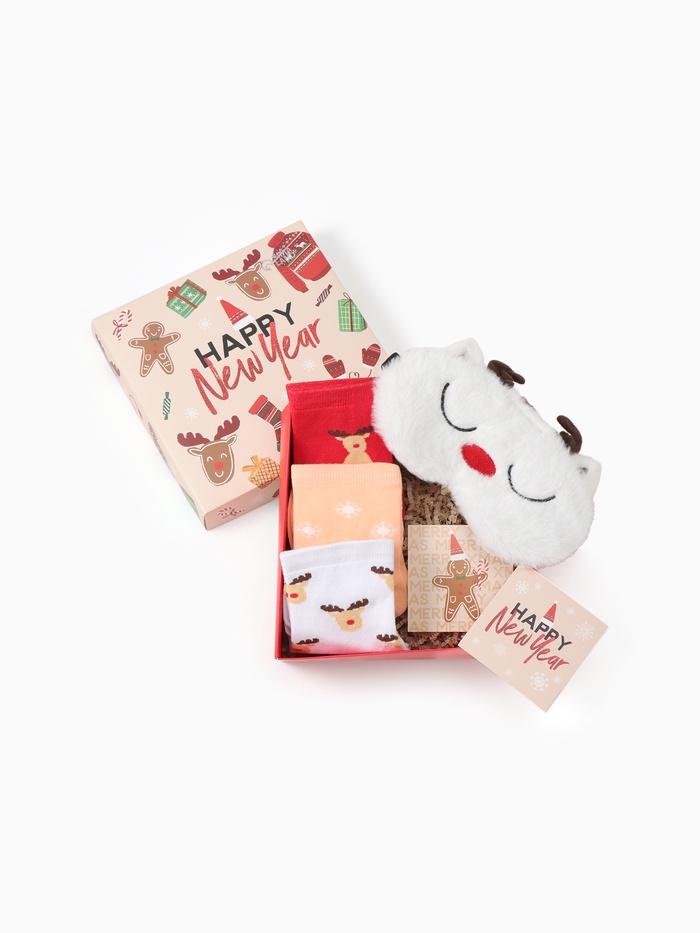 Набор новогодний подарочный KAFTAN Happy Year, носки размер 36-39 (23-25 см), маска для сна, открытка 2 шт.