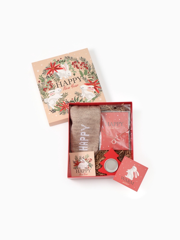 Новогодний подарочный набор «Happy» варежки размер 19 и аксессуары (4 предмета)