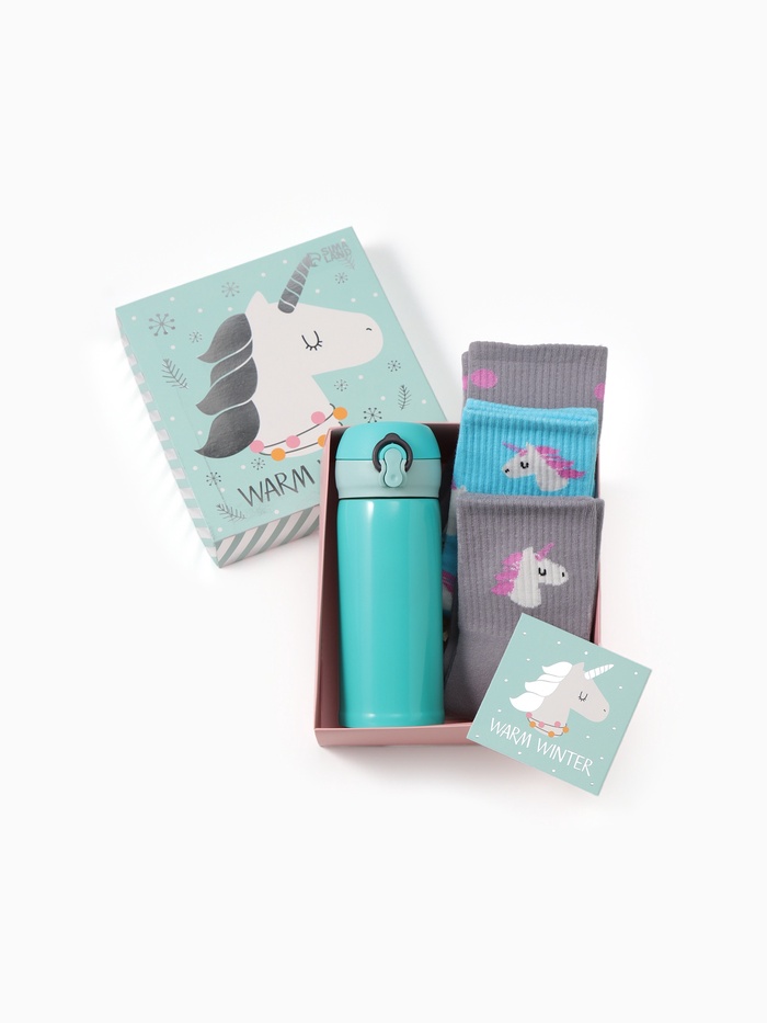 Новогодний подарочный набор термос и носки 3 пары KAFTAN «Единорог», размер 36-39