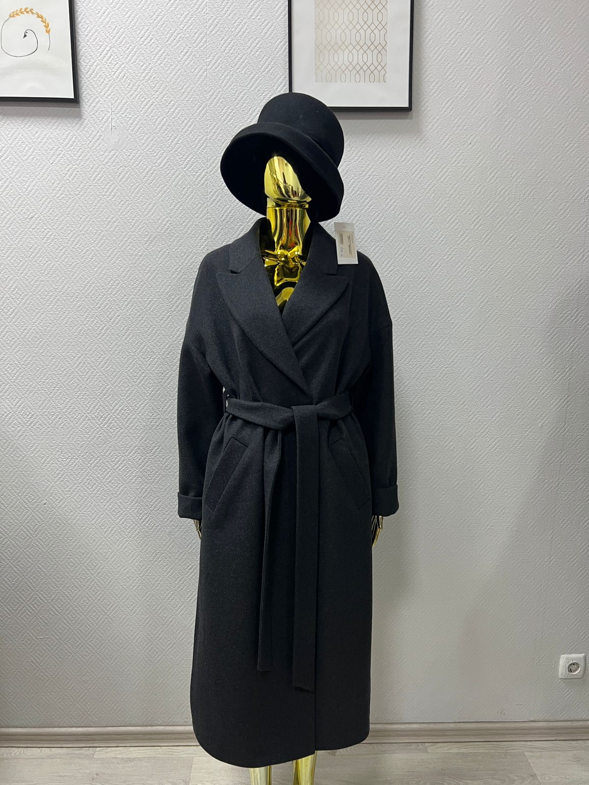 Пальто женское демисезонное н-26820 (серый ворсовый)