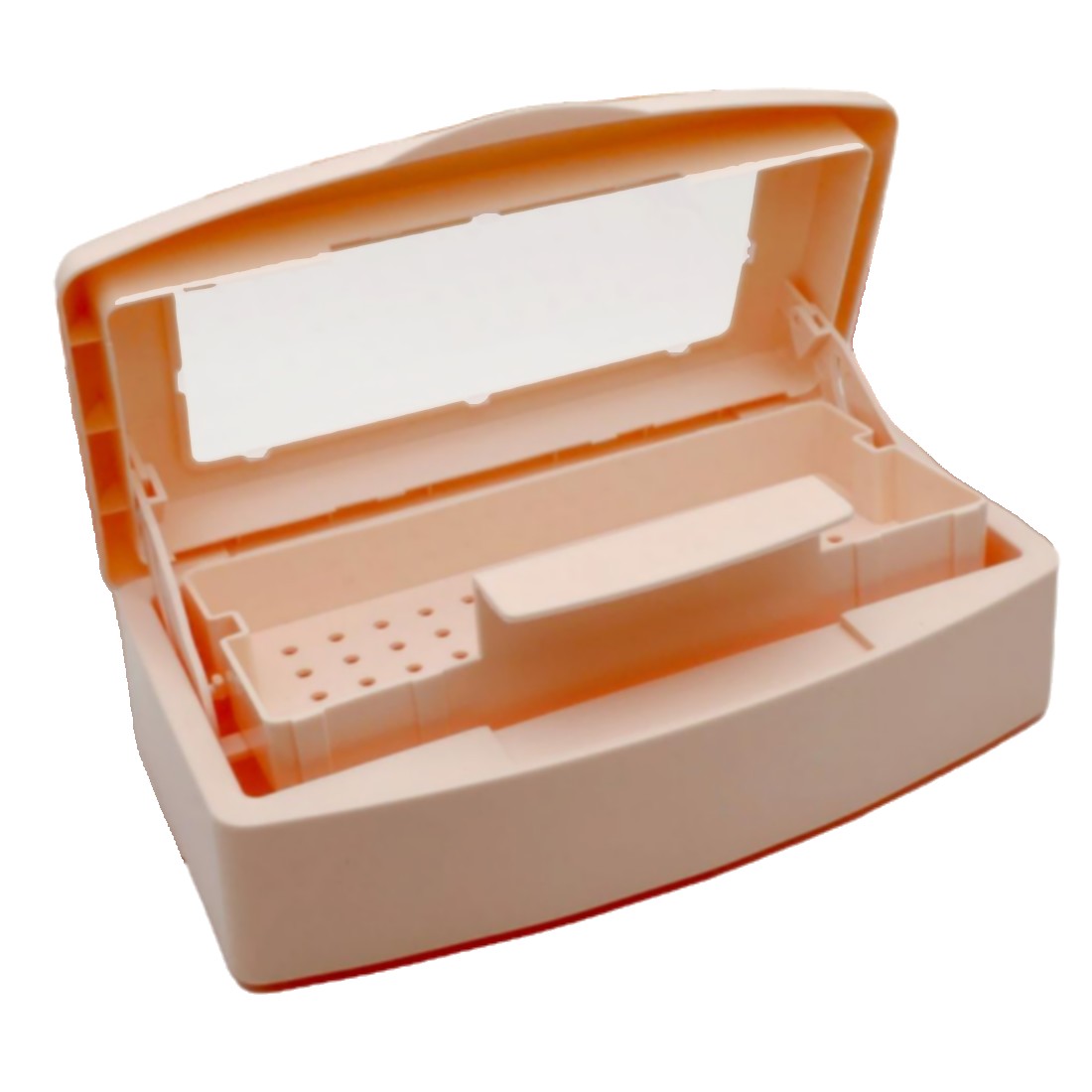 Nail Art Бокс для стерилизации и дезинфекции инструментов с прозрачной крышкой, персиковый
