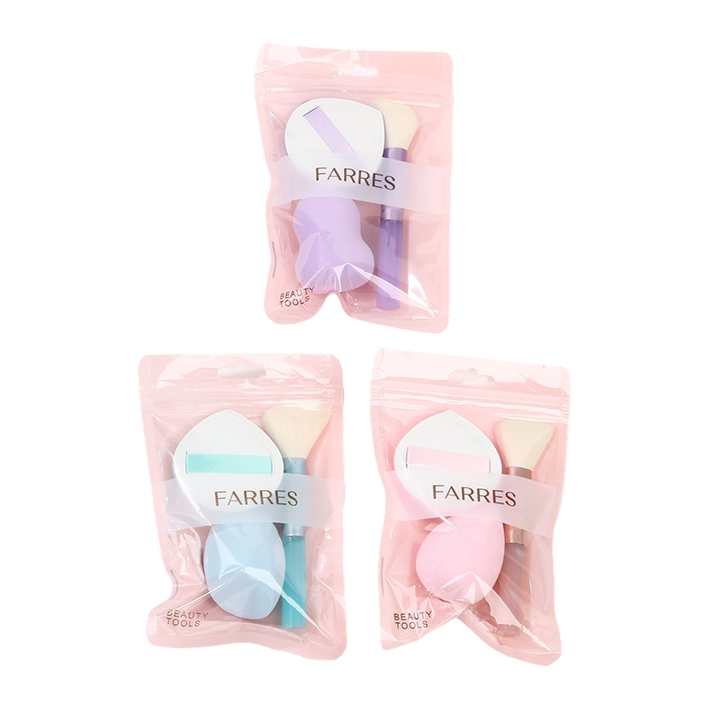 FARRES /FP-068/ Набор для макияжа: Спонж-пуховка + Спонж-яйцо + Кисть (*12)