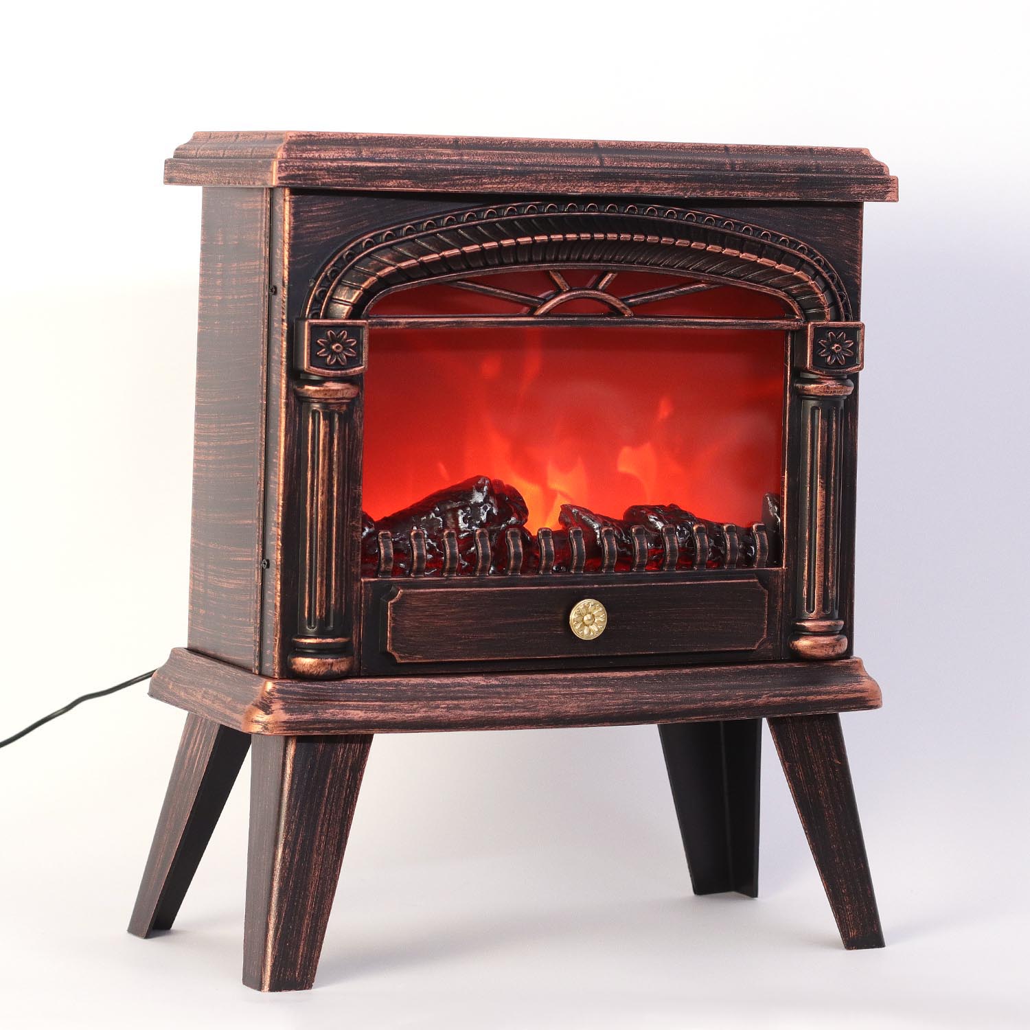 Камин светодиодный «Классика на ножках» с эффектом пламени 65*49*56 см бронза