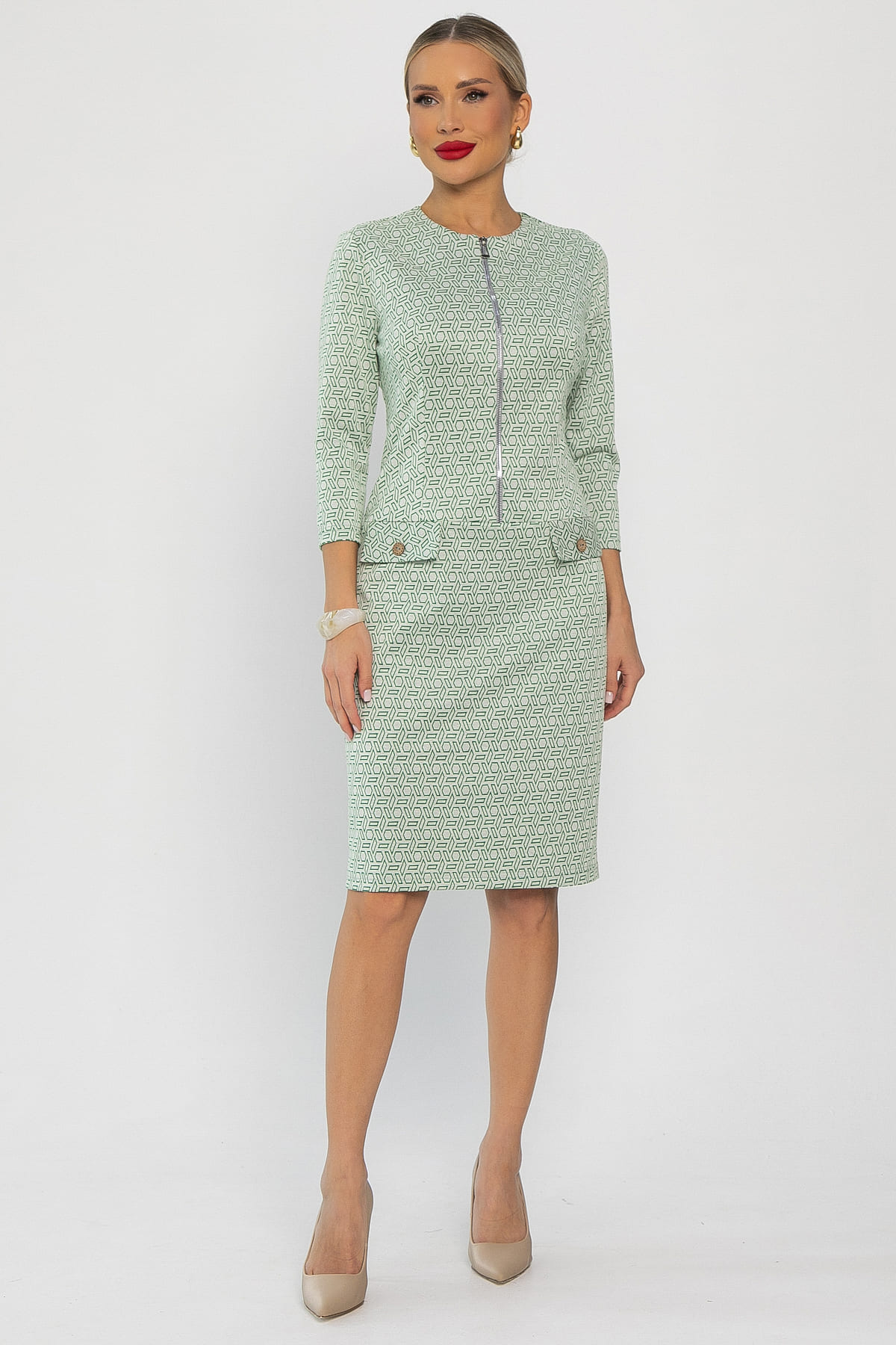 Платье Леди Мери НЬЮ (бежево-салатовое) П13667-19М