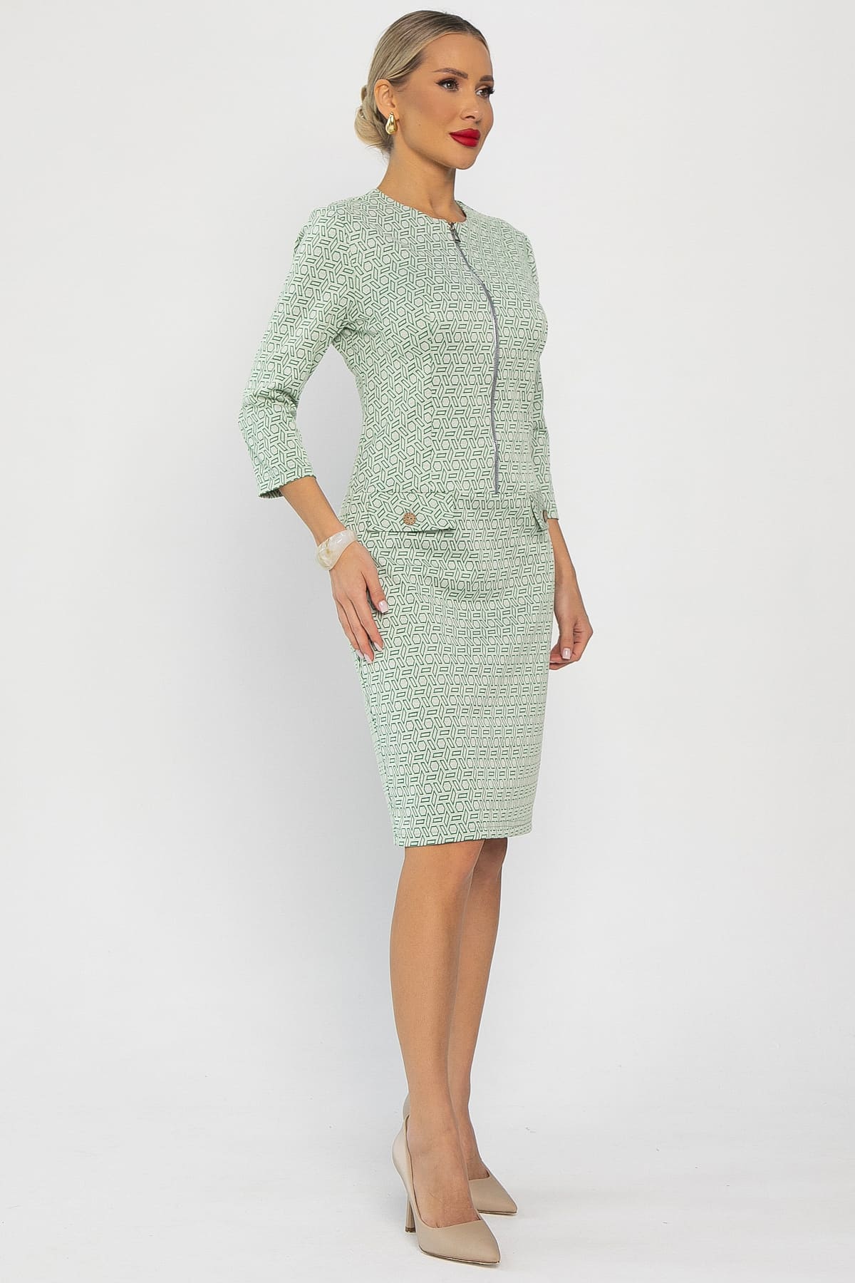 Платье Леди Мери НЬЮ (бежево-салатовое) П13667-19М