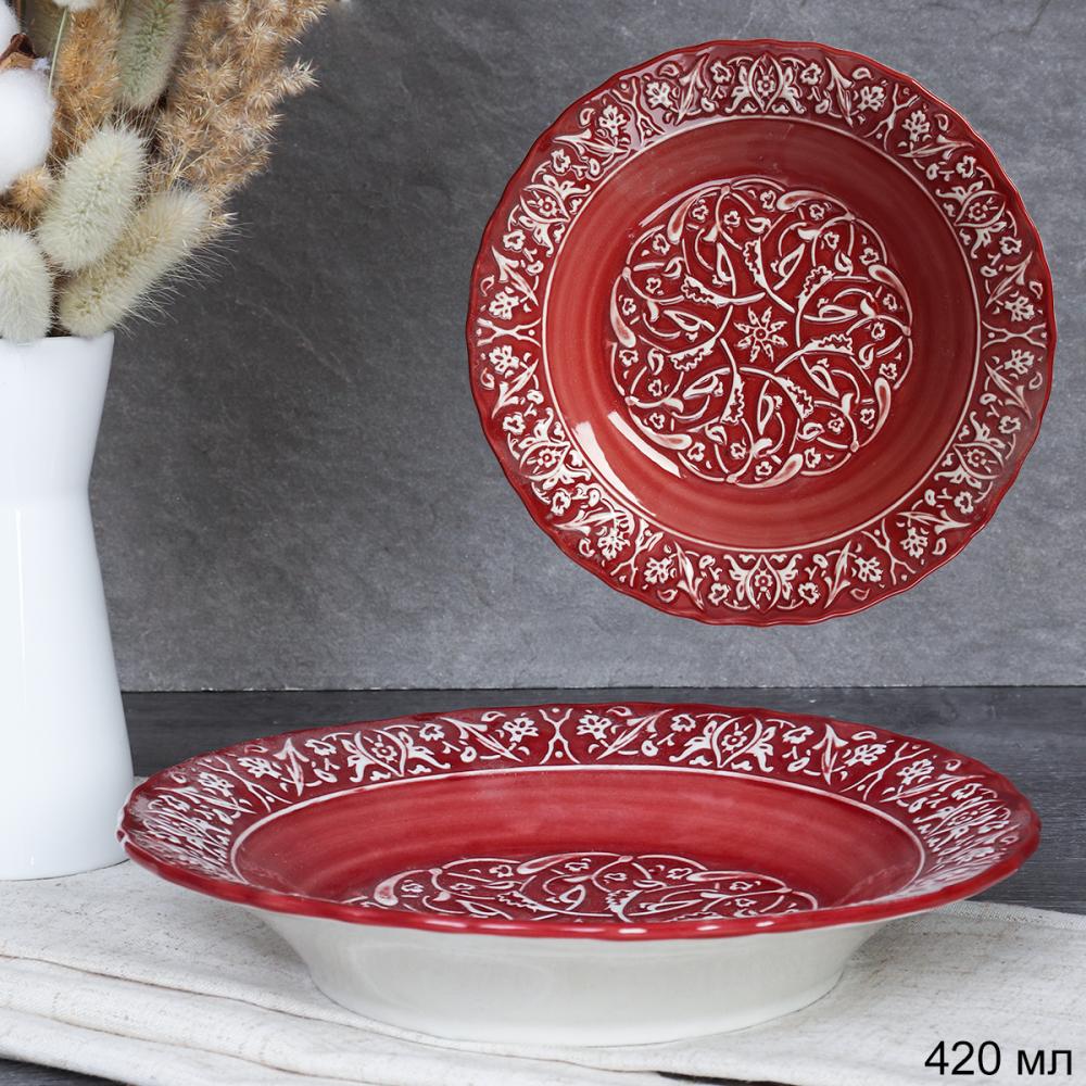 Тарелка глубокая суповая 420 мл / VF-4889 /уп 22/красная/ 718195