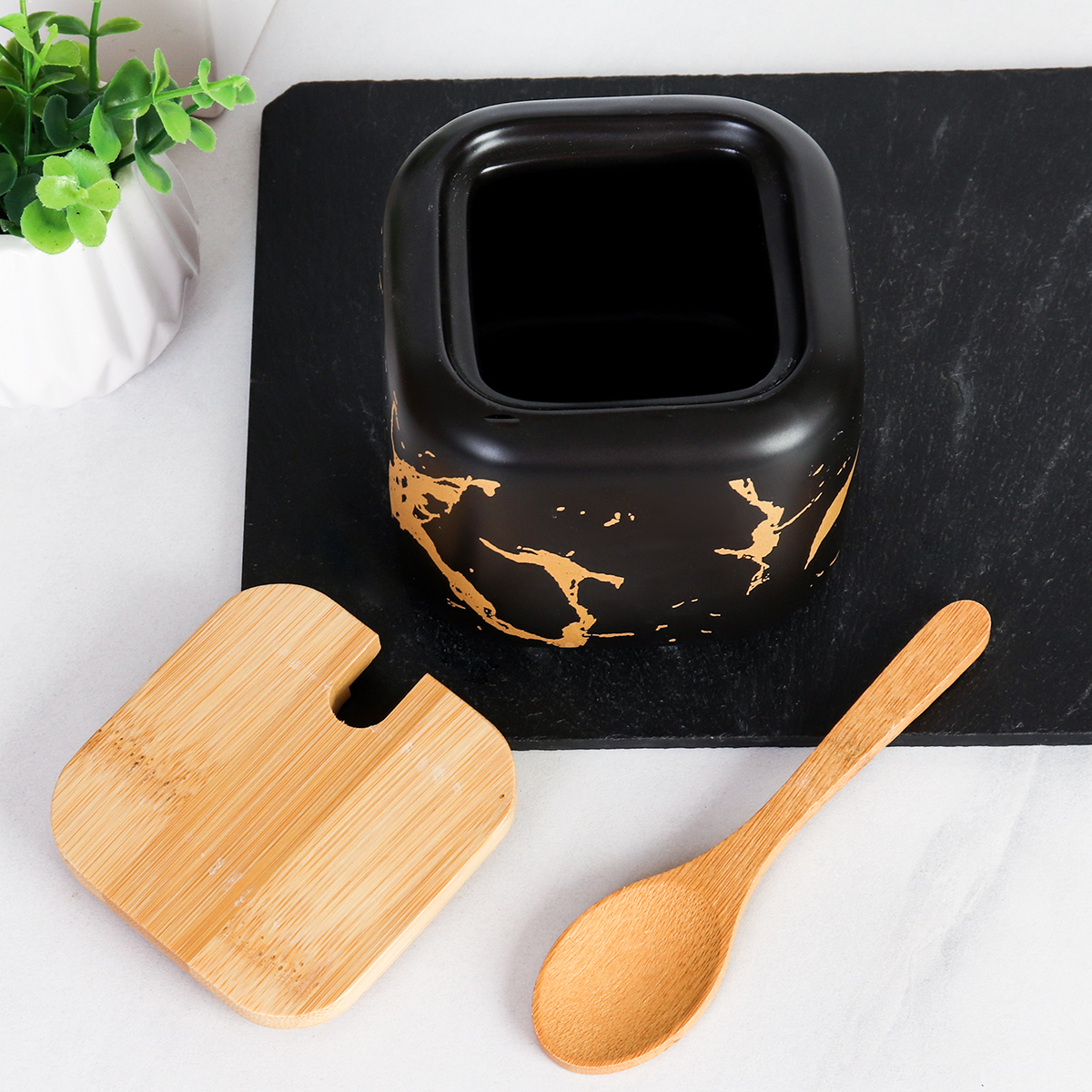 Сахарница 400 мл с ложкой / CF395 /уп 54/ черная