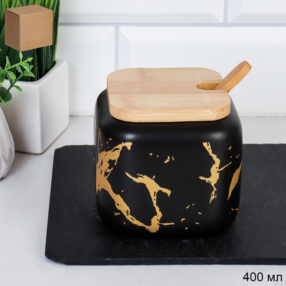 Сахарница 400 мл с ложкой / CF395 /уп 54/ черная