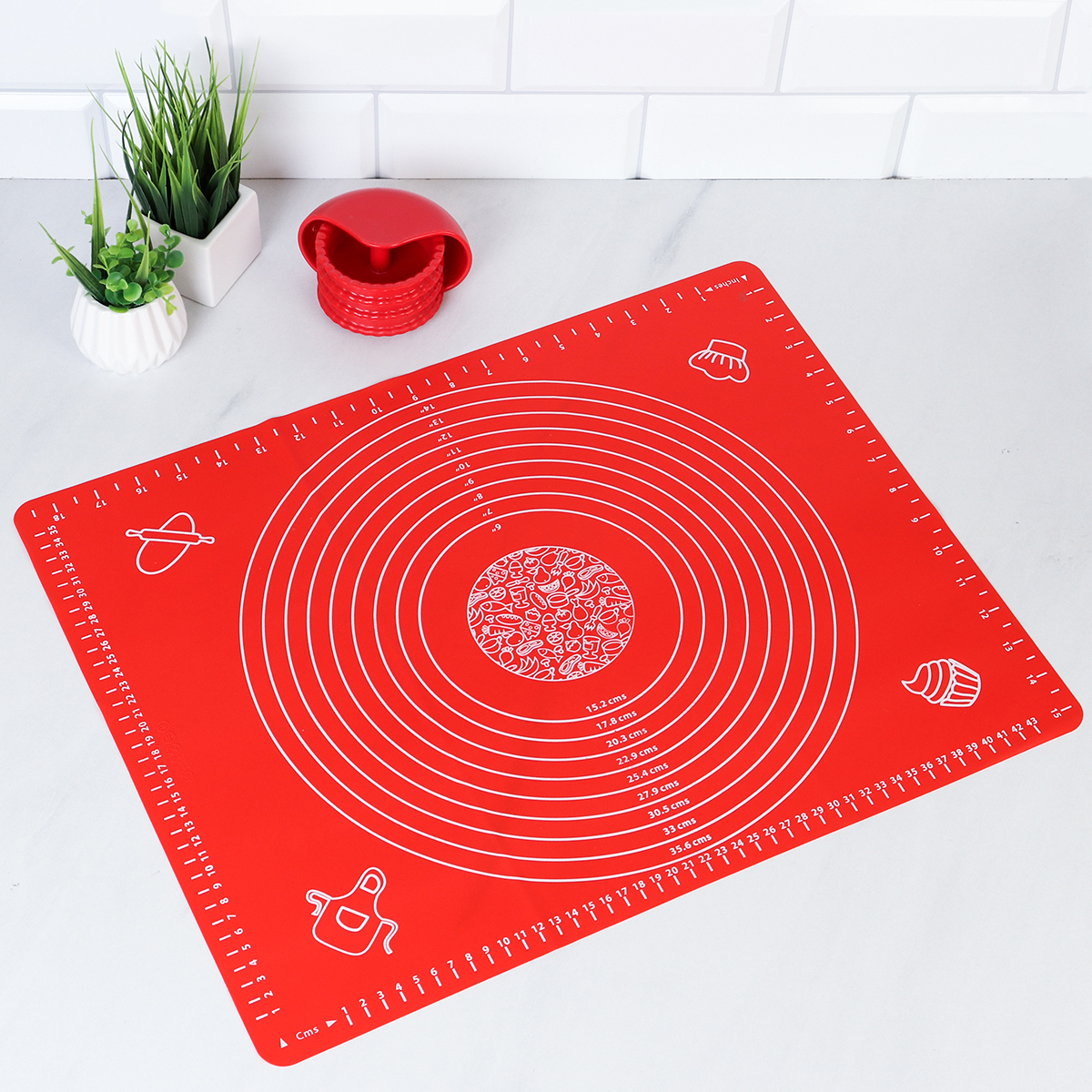 Кондитерский набор Силиконовый коврик 50х40 см и ролик для теста / GY-633-R /уп/ Красный