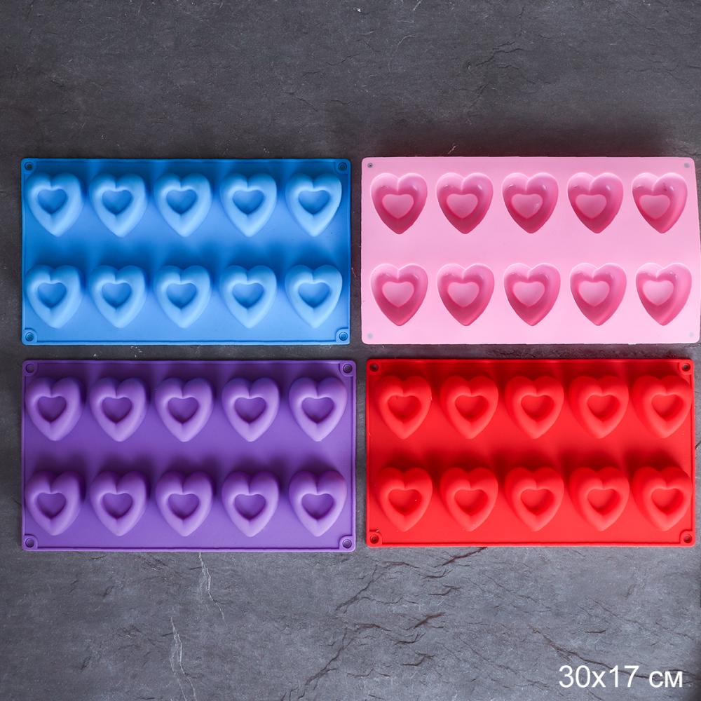 Форма для выпечки 10 ячеек силиконовая Сердце / HL-271 / уп 200/ 0,12/ 29*17*3/ *