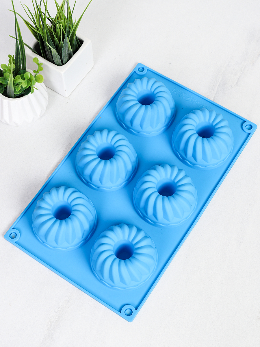 Форма для выпечки 6 ячеек силиконовая Маффины с отверстием 3,5 см / HL-064 /уп 200/ 0.120/ 28*17*3,5/