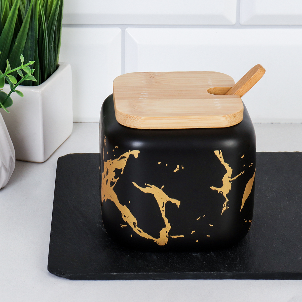 Сахарница 400 мл с ложкой / CF395 /уп 54/ черная