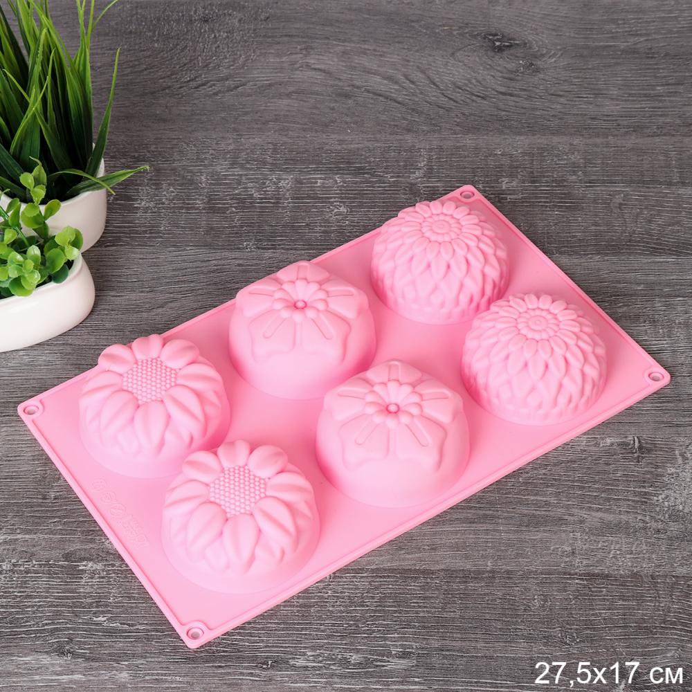 Форма для выпечки 6 ячеек силиконовая Цветы 3,5 см / HL-111 /уп 200/ 0.108/ 28*16*3,5