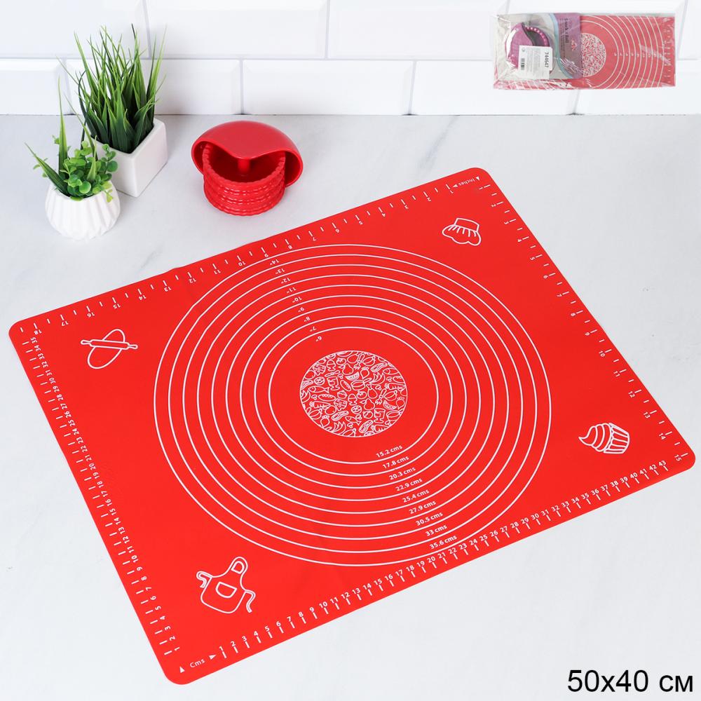 Кондитерский набор Силиконовый коврик 50х40 см и ролик для теста / GY-633-R /уп/ Красный