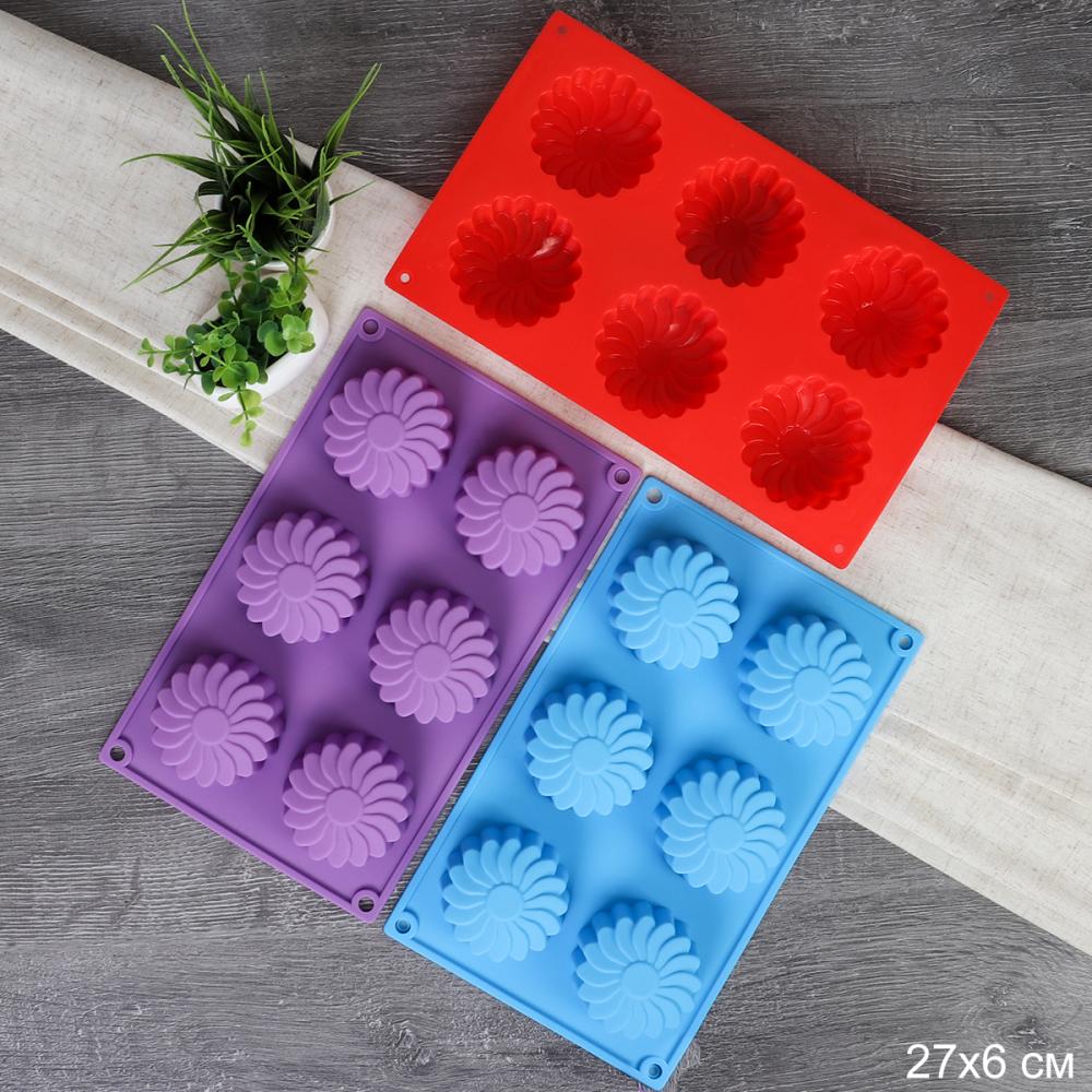 Форма для выпечки 6 ячеек силиконовая Цветы Ромашка 3,5 см / HL-069 /уп 200/ 0,11/ 26*16*3,5