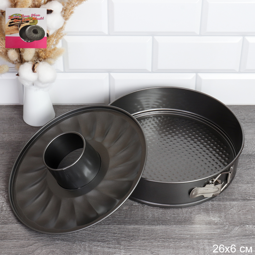 Форма для выпечки Круг со съемным дном и клипсой 26х7 см/ 2 в 1 (два сьёмных дна) / T232 /уп 12/ 0.470/ 25,5х7