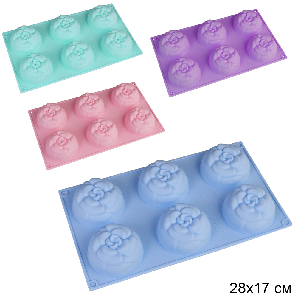 Форма для выпечки 6 ячеек силиконовая Цветы Цинния 7х3 см / YH407 /уп 144/ 0,116/ 30*17 *3/ *