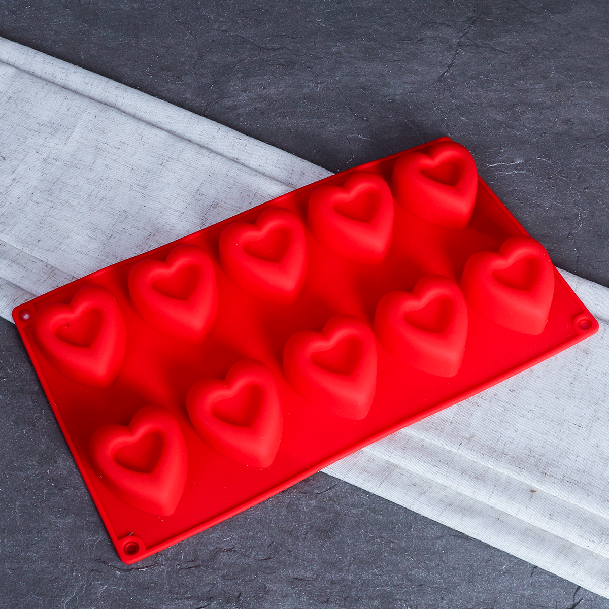 Форма для выпечки 10 ячеек силиконовая Сердце / HL-271 / уп 200/ 0,12/ 29*17*3/ *