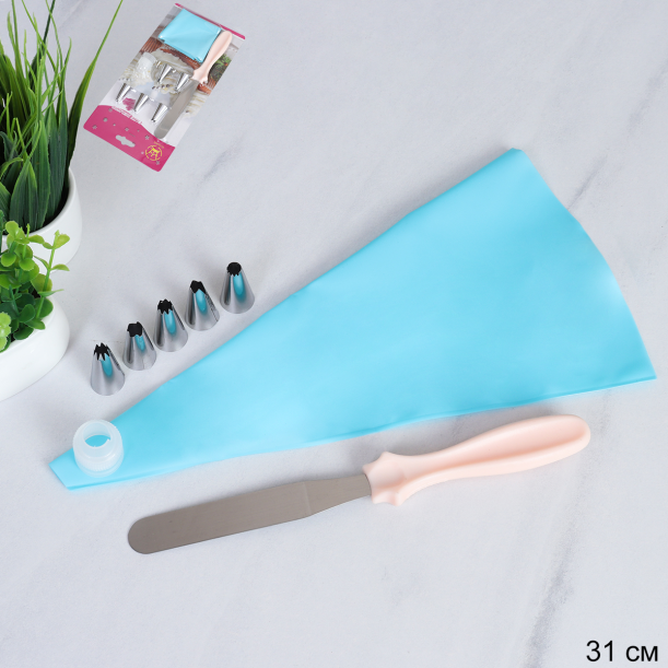 Кондитерский мешок с насадками 5 шт и шпателем 31 см / T-824 /уп 144/