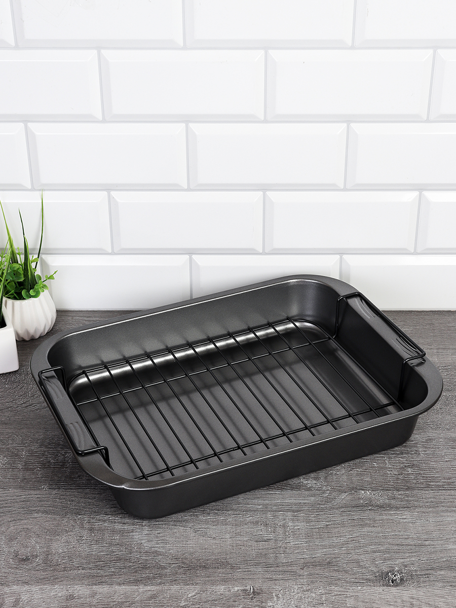 Противень 37х27х7см с решеткой для гриля / T483-163 /уп 18/ ECO покрытие