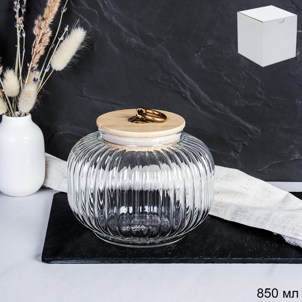 Банка для сыпучих бамбуковая крышка Бочонок рифленая 850 мл / 9544 /уп 60/