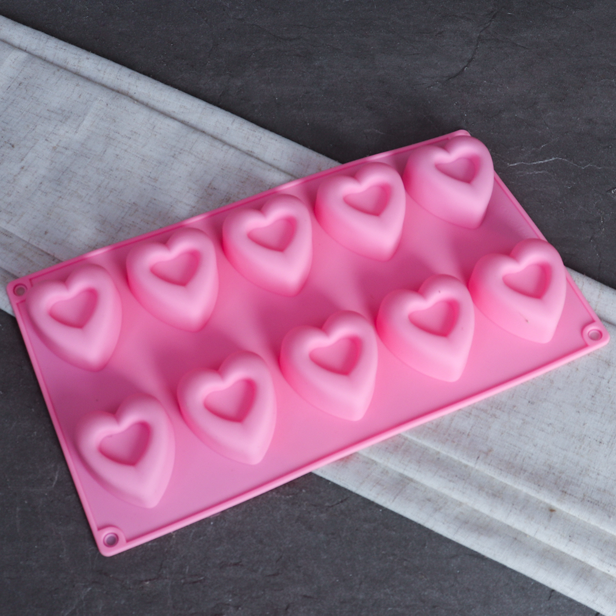 Форма для выпечки 10 ячеек силиконовая Сердце / HL-271 / уп 200/ 0,12/ 29*17*3/ *