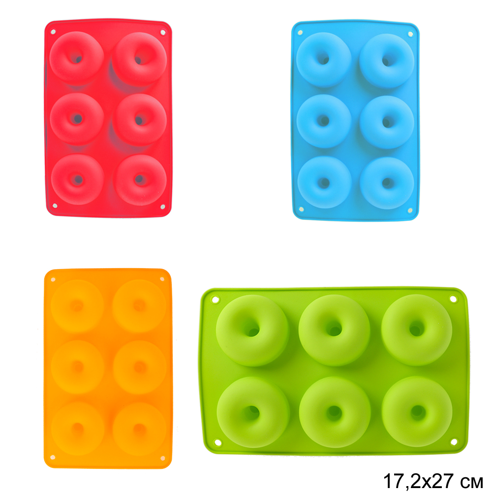 Форма для выпечки 6 ячеек силиконовая Пончики / DF-544 /уп 200/ 0,082 / * (Красный)