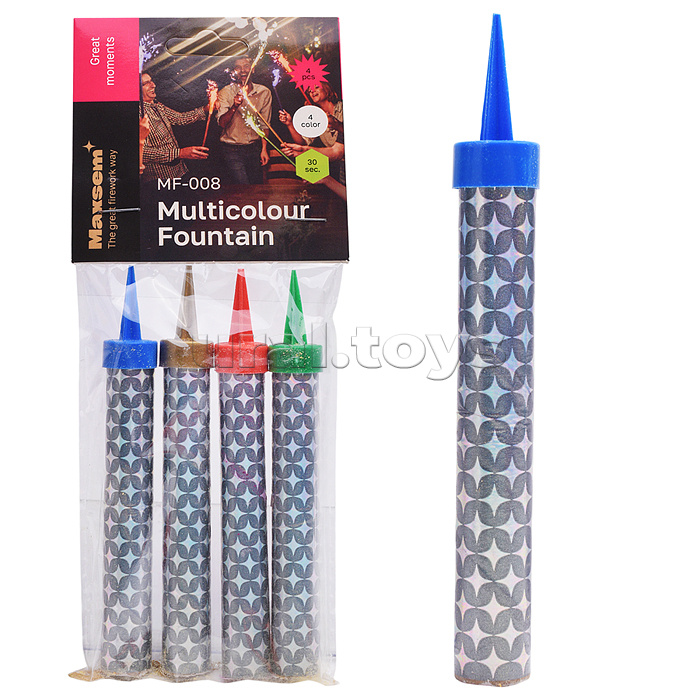 Свеча Фонтан для торта, разноцветный поток искр 10-12,5 см, (30сек.) 4 шт.