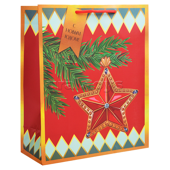 Бумажный пакет для сувенирной продукции с ламинацией, с шириной основания 26 cм