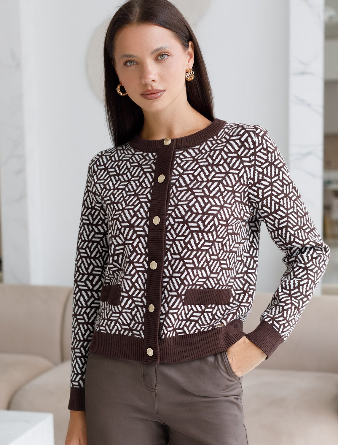 Ст.цена 2690р Жакет жаккардовой вязки с кашемиром D31.150 кофейный