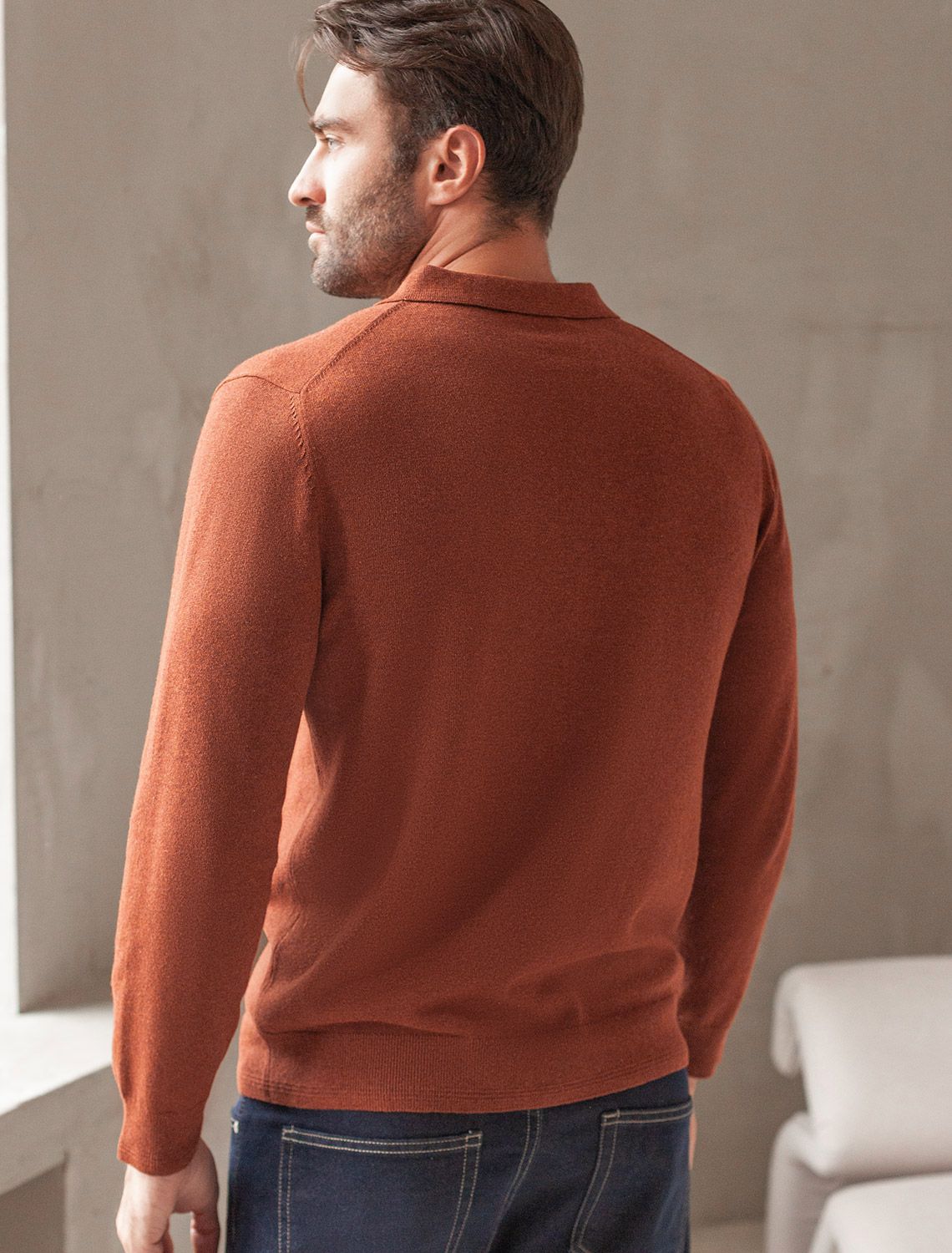 Ст.цена 2290р Джемпер-поло из хлопка с нейлоном U39.017 терракотовый_меланж