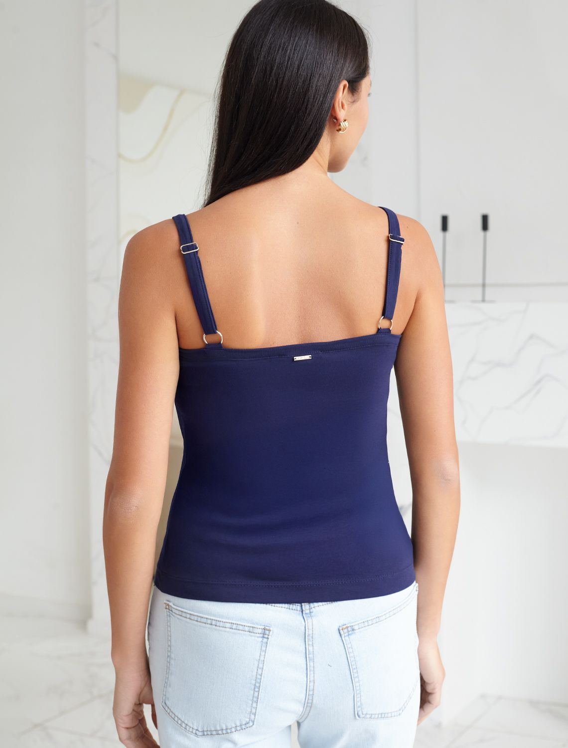 Ст.цена 920р Топ с двуслойной зоной бра на бретелях из хлопка D43.168 т.синий