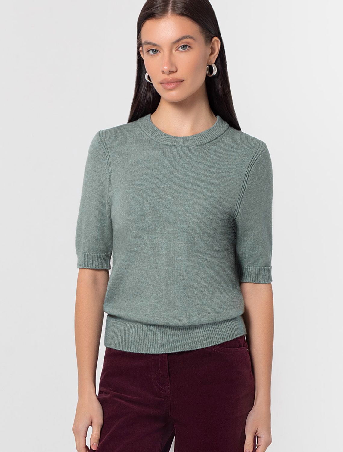 Ст.цена 1950р Джемпер из пряжи с кашемиром D39.358 светло-оливковый меланж