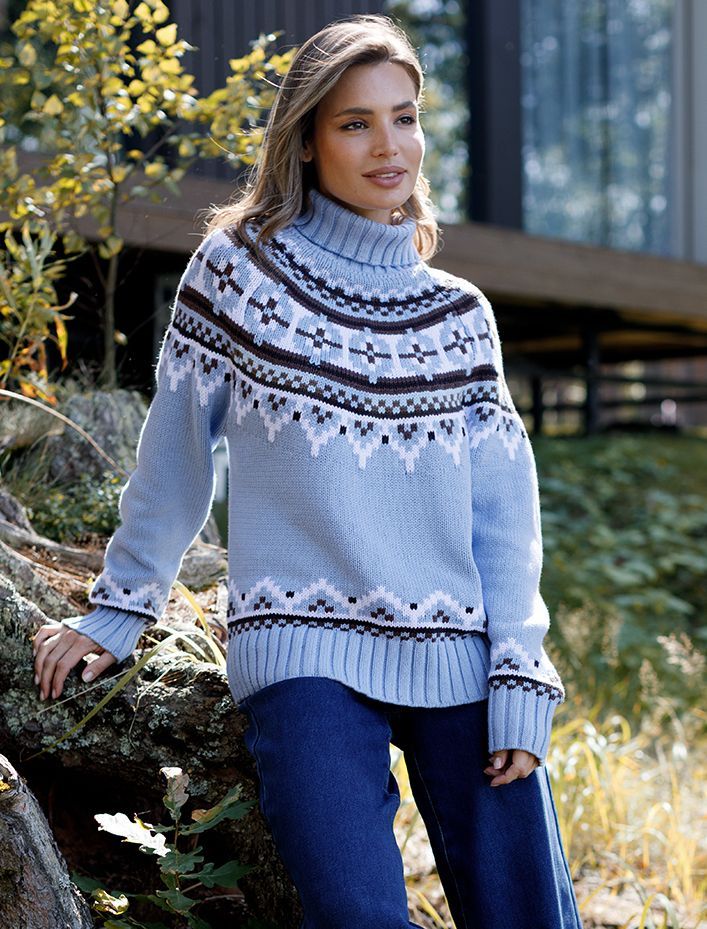 Ст.цена 3090р Свитер фактурной вязки из хлопка с акрилом D34.210 голубой меланж