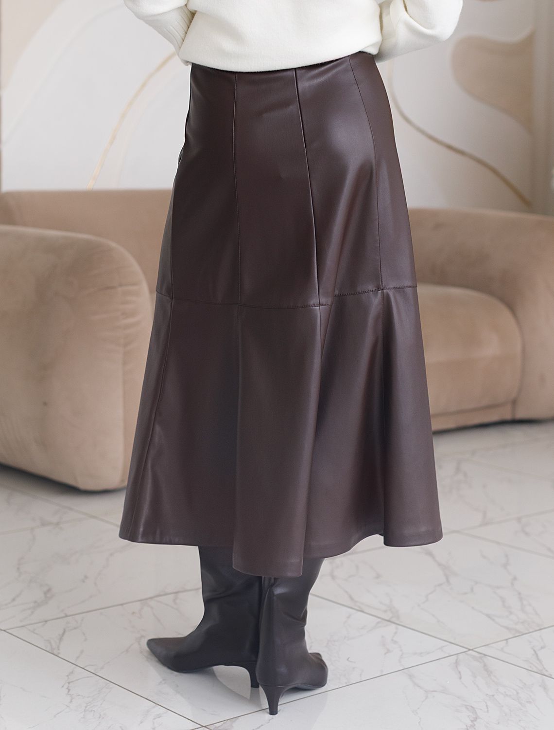 Ст.цена 2690р Расклешенная юбка из искусственной кожи D26.183 коричневый