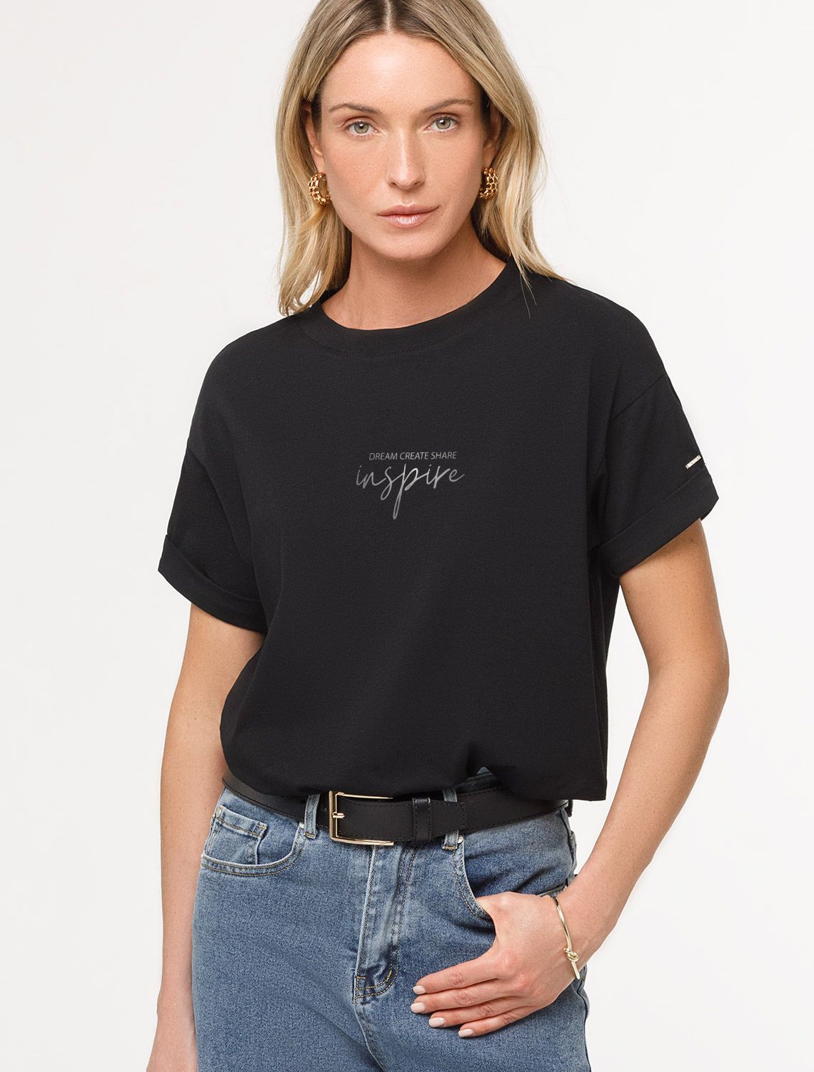 Ст.цена 1390р Футболка из премиального хлопка с авторским принтом D49.117 черный_inspire